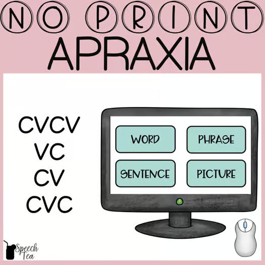Digital Apraxia - CVCV, VC, CV, CVC for Screening, Progress Monitoring, Therapy
