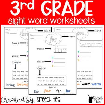 3rd Grade Sight Word Worksheets – SpeechTea