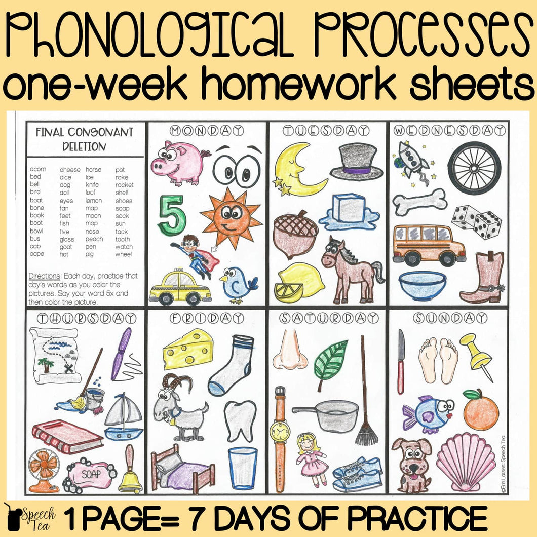 Phonological Processes Homework Color Sheets