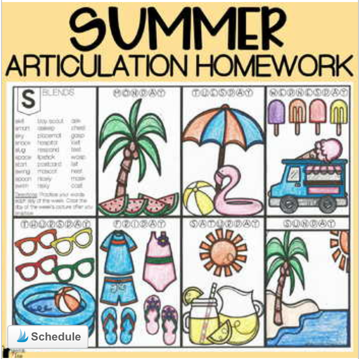 Summer Articulation Homework