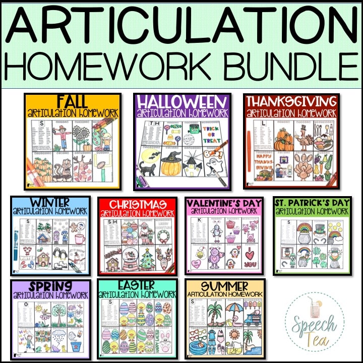 Articulation Homework Bundle