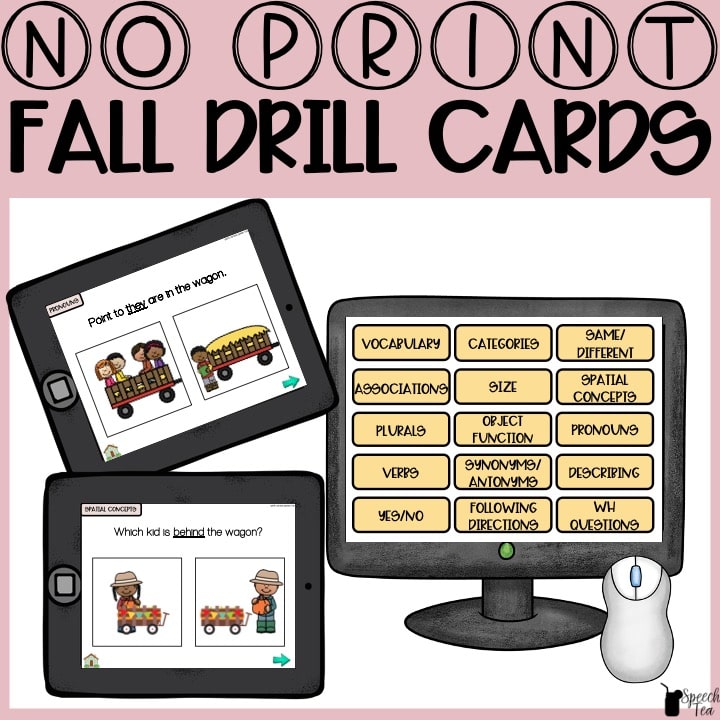No Print Fall Speech Therapy Drill Cards