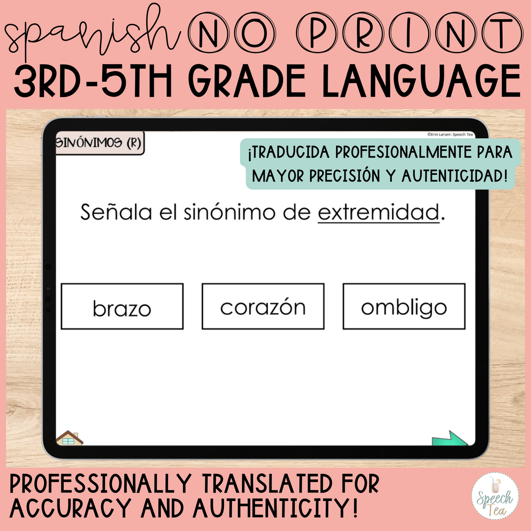 SPANISH No Print Language 3rd to 5th for Speech Therapy