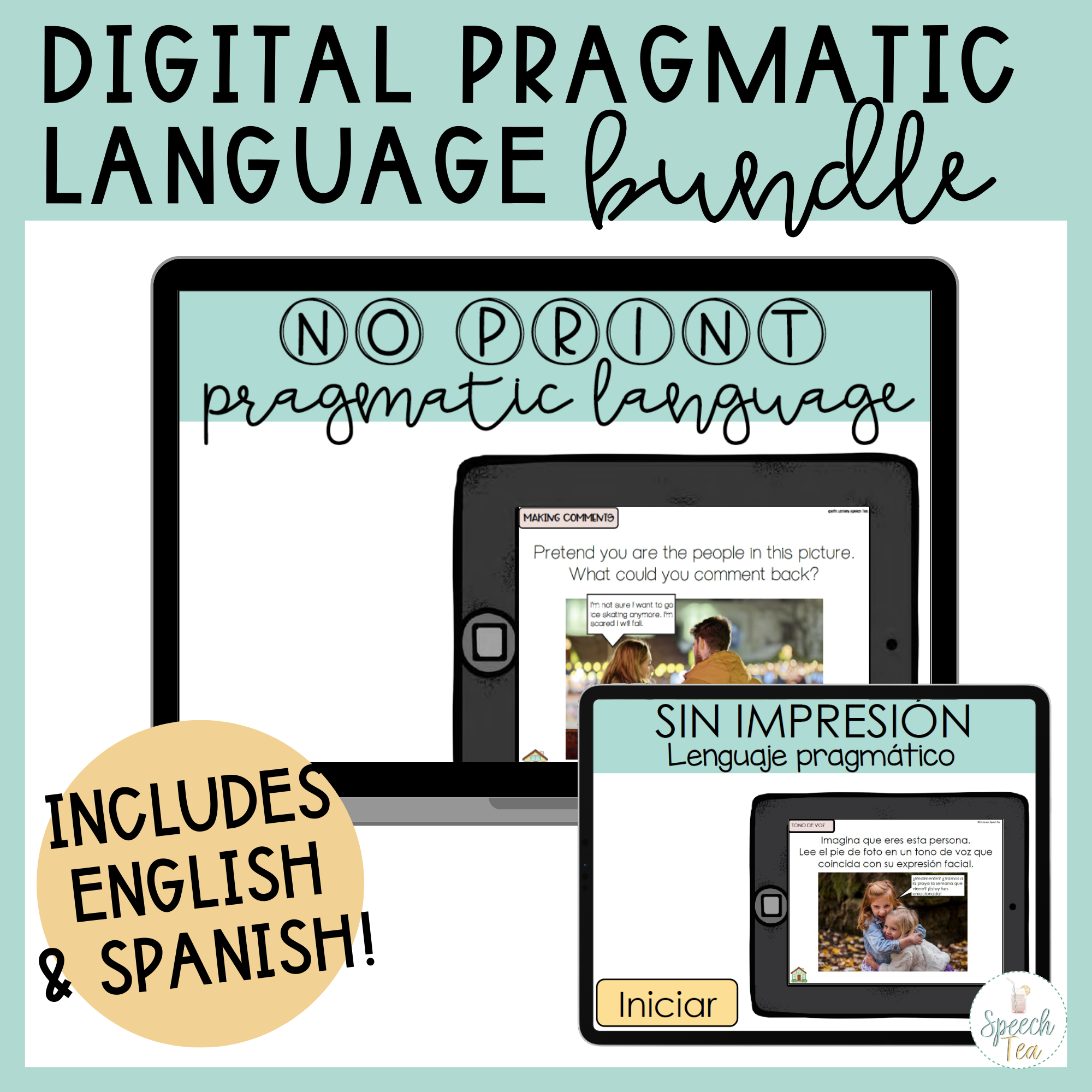 Digital Pragmatic Language for Speech Therapy | Spanish + English BUNDLE