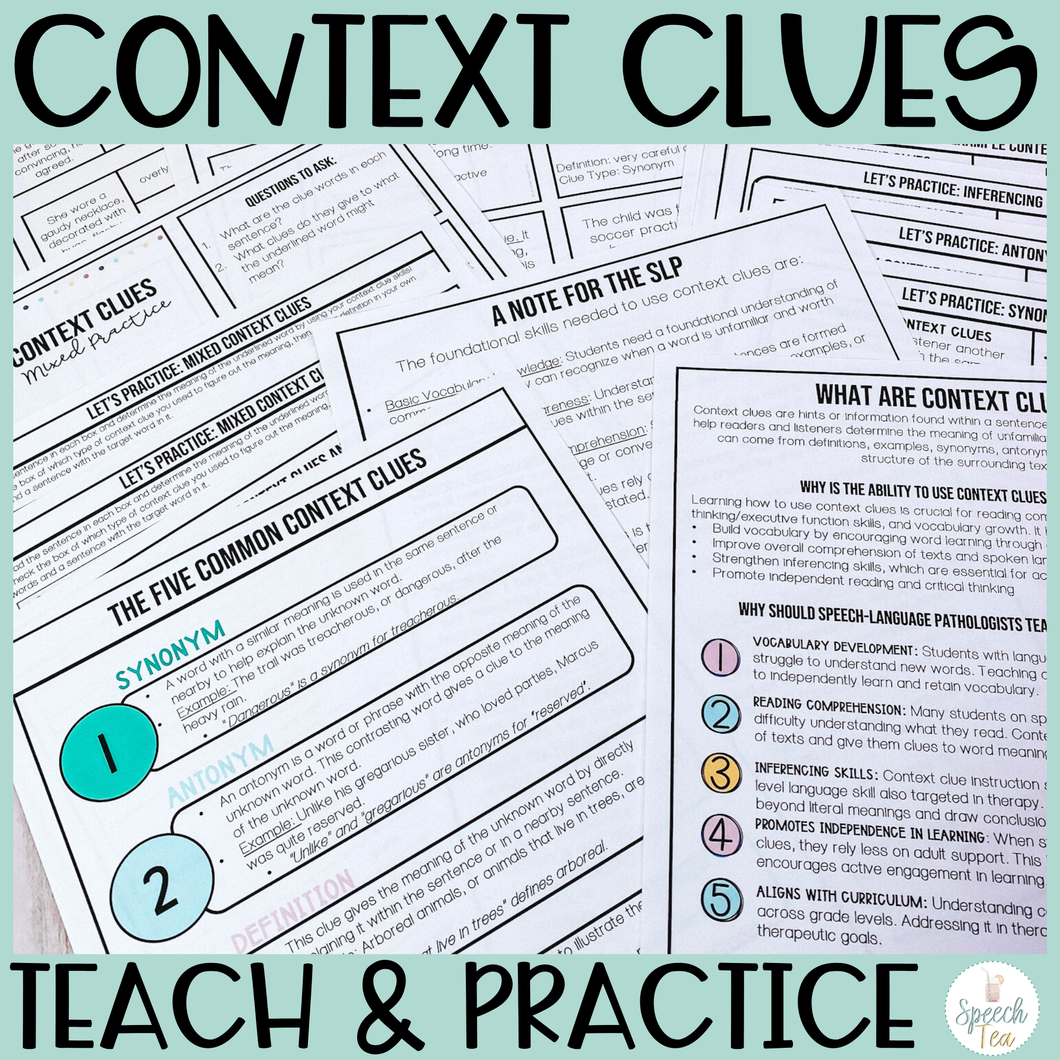 Context Clues Teach and Practice Activities Unit for Speech Therapy