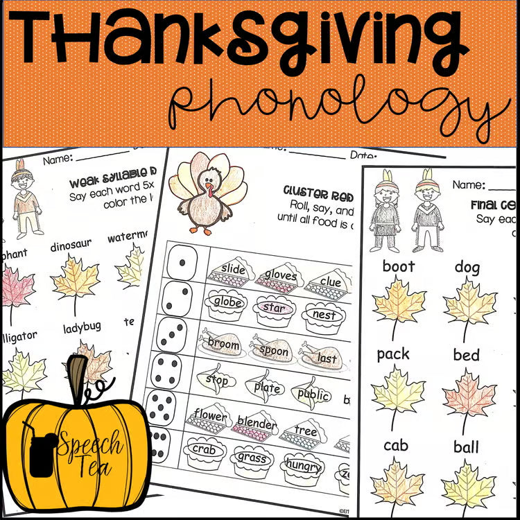 Thanksgiving Phonology Printables for Speech Therapy