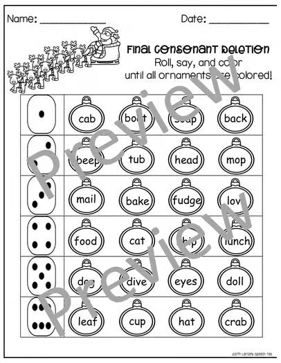 Christmas Phonology Printables