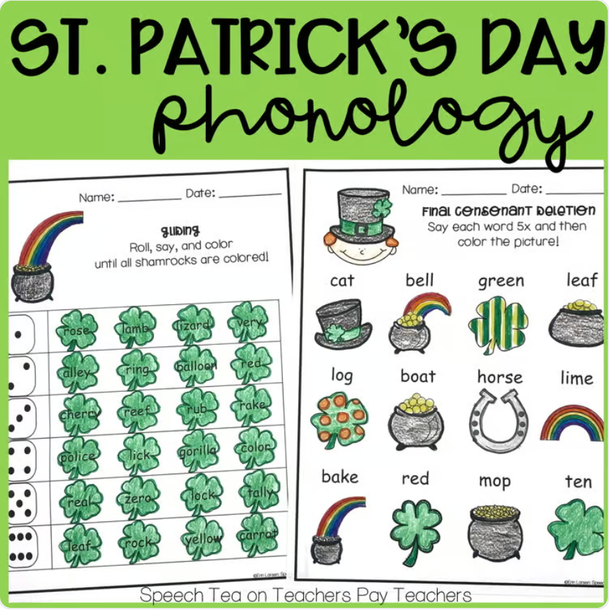 St. Patrick's Day Phonology Printables for Speech Therapy