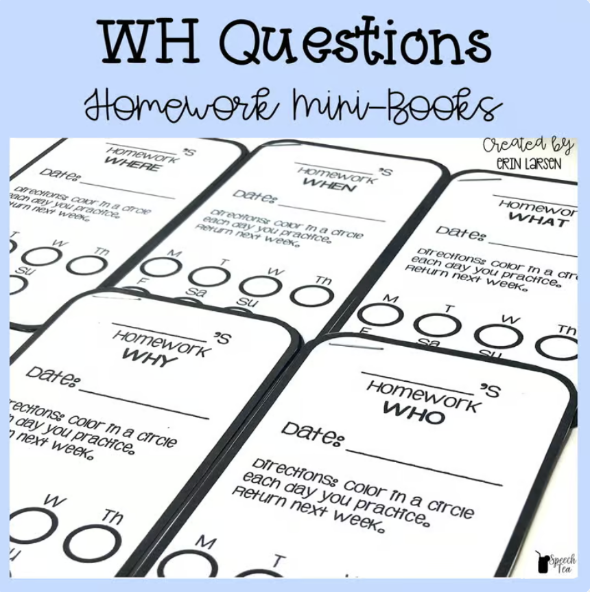 WH Questions Homework Minibooks for Speech Therapy