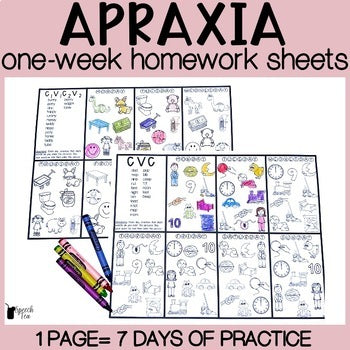 Apraxia Homework Color Sheets