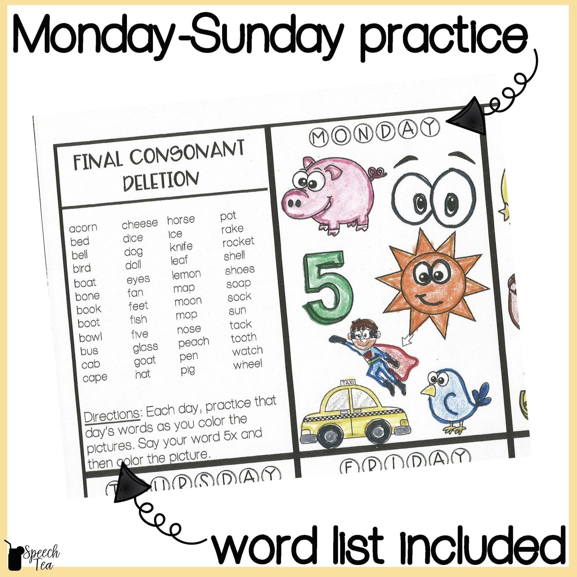 Phonological Processes Homework Color Sheets