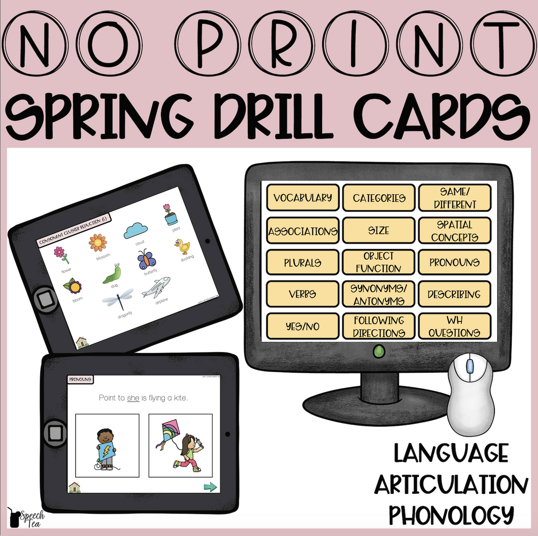 No Print Spring Speech Therapy Drill Cards