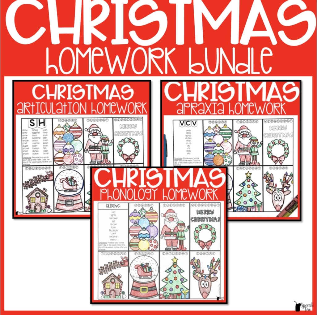 Christmas Speech Therapy Homework Bundle