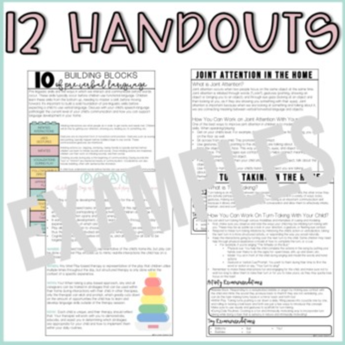 Early Intervention Handouts and Carryover Support for Prelinguistic Skills