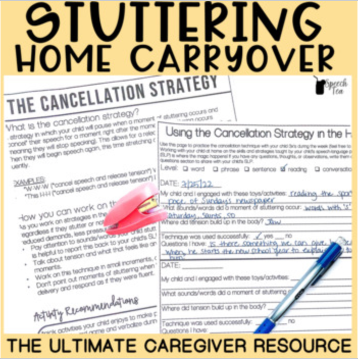 Stuttering Handouts and Home Carryover for Fluency Speech Therapy