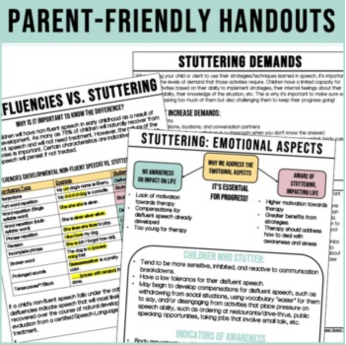Stuttering Handouts and Home Carryover for Fluency Speech Therapy