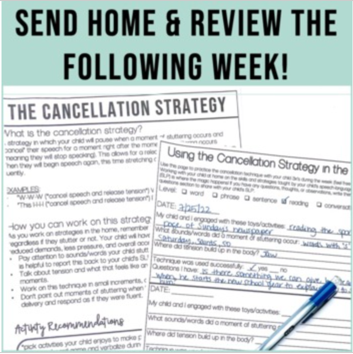 Stuttering Handouts and Home Carryover for Fluency Speech Therapy