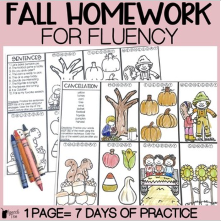 Fall Fluency Homework for Stuttering Speech Therapy