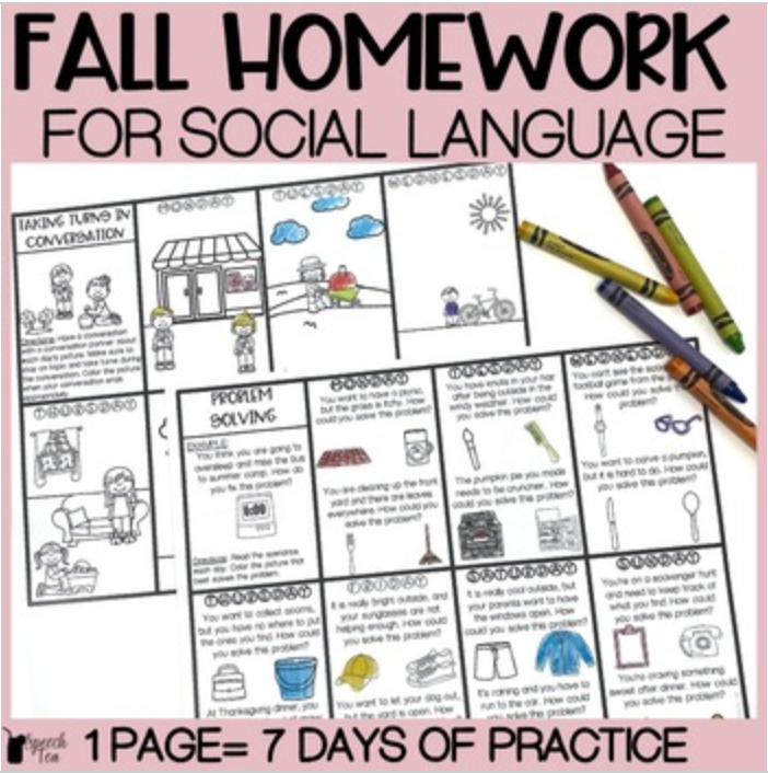 Fall Social Language Homework Color Sheets
