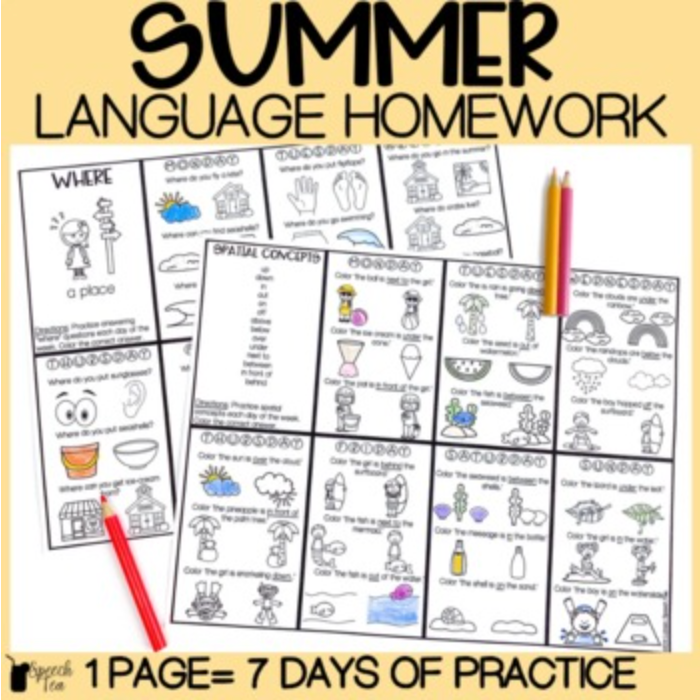 Summer Language Homework Color Sheets