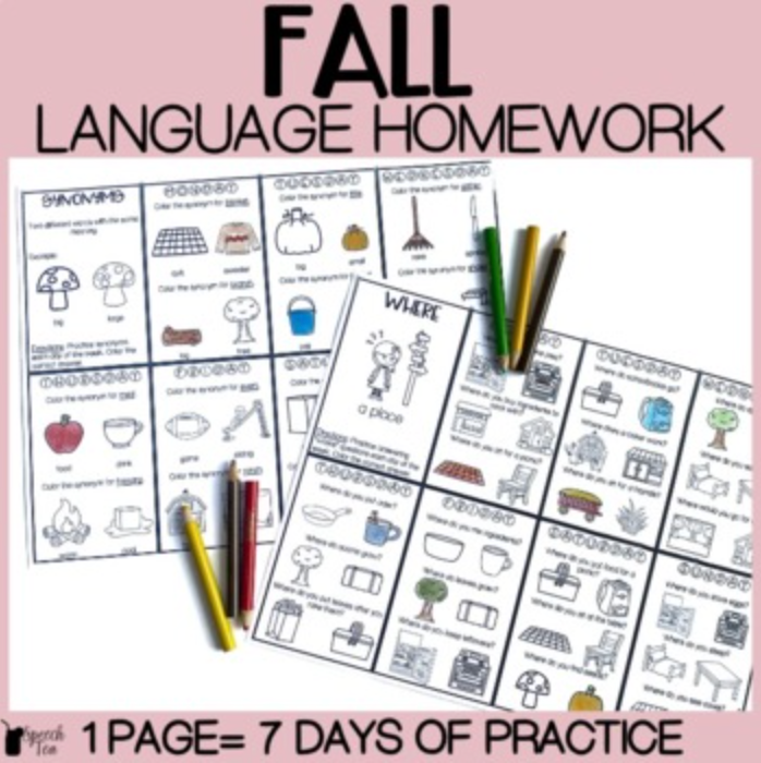 Fall Language Homework Color Sheets