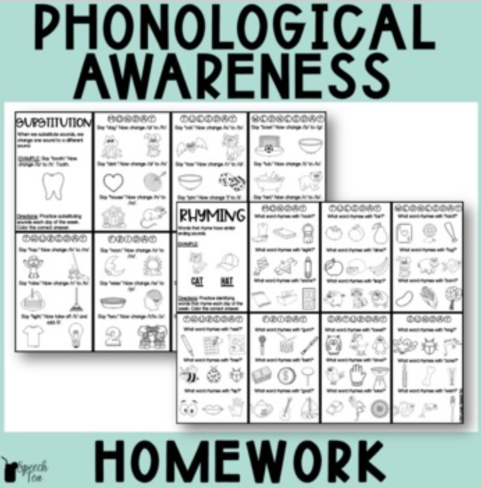 Phonological Awareness Homework Color Sheets
