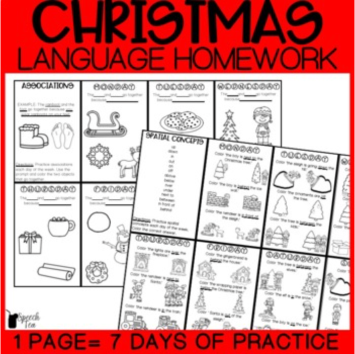 Christmas Language Homework Color Sheets