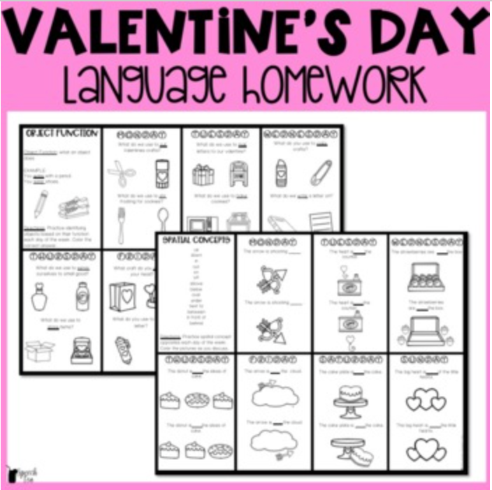 Valentine's Day Language Homework Sheets