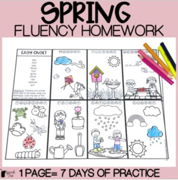 Spring Fluency Homework for Stuttering Speech Therapy