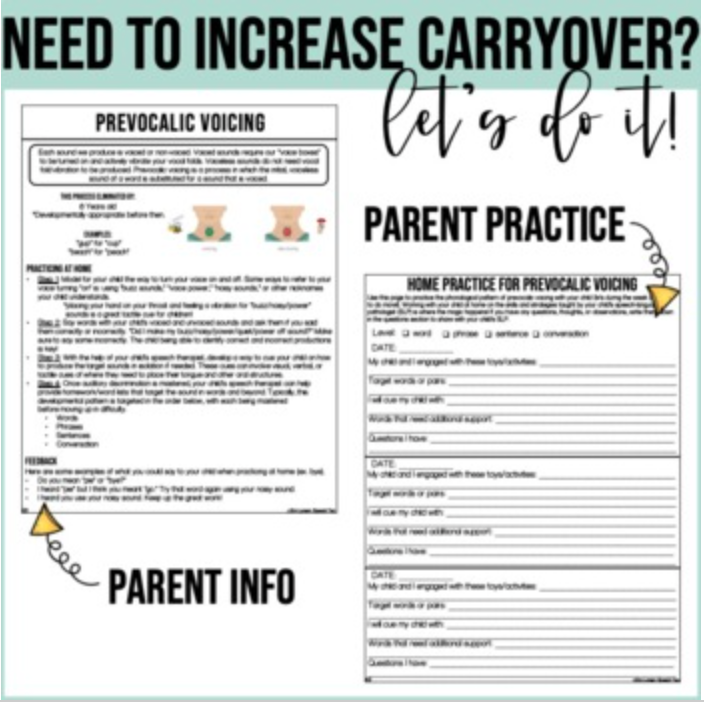 Phonological Processes Handouts and Home Carryover