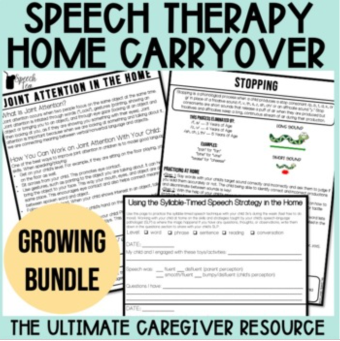 Speech Therapy Home Carryover Handouts and Carryover GROWING Bundle