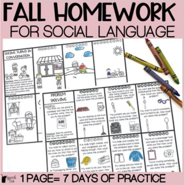 Fall Social Language Homework Color Sheets – SpeechTea