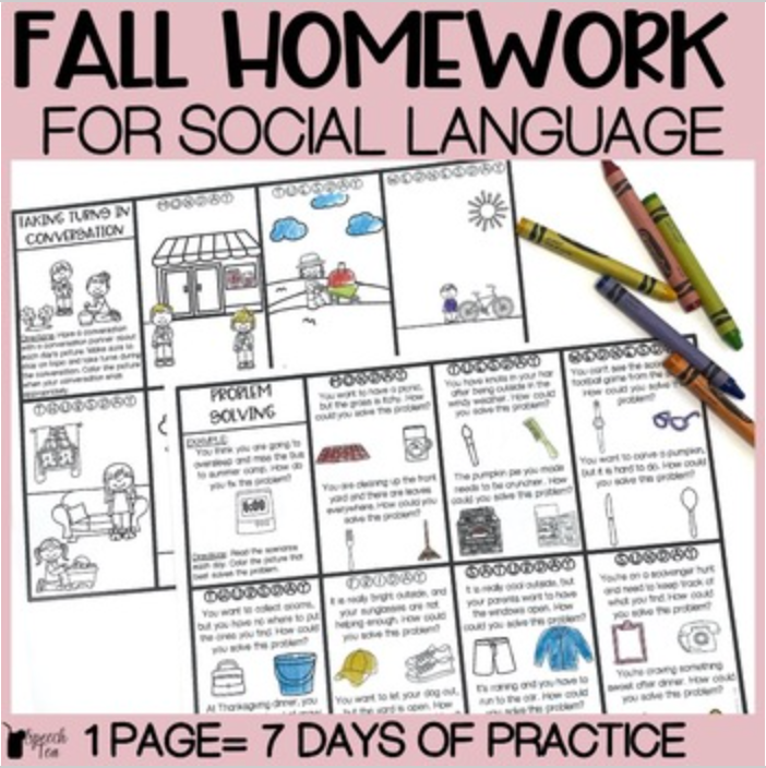 Fall Social Language Homework Color Sheets