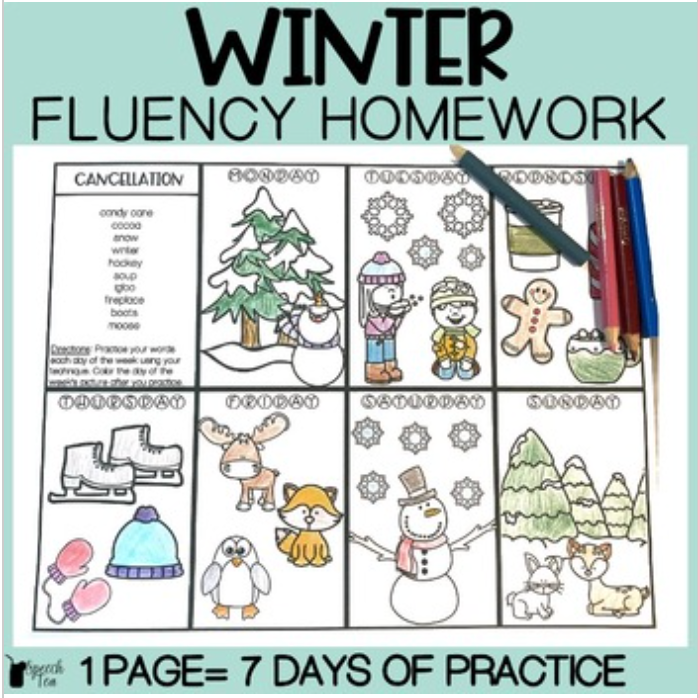 Winter Fluency Homework for Stuttering – SpeechTea