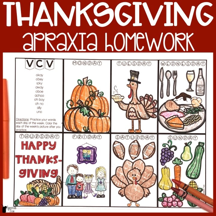Thanksgiving Apraxia Homework