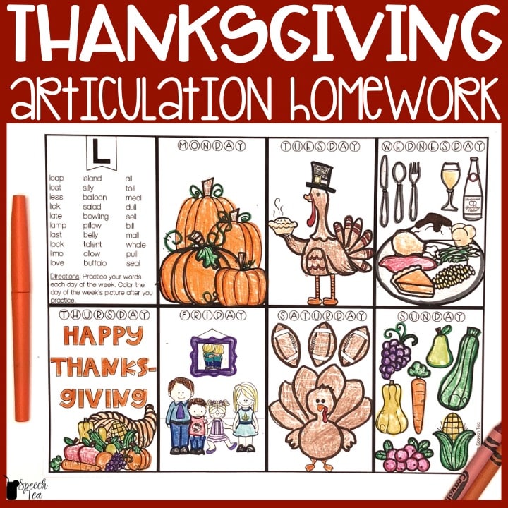 Thanksgiving Articulation Homework