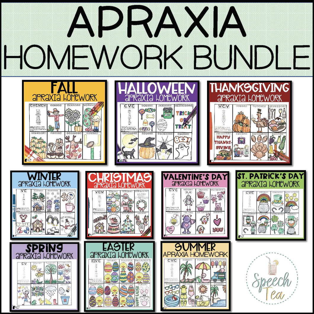 Apraxia Homework Bundle: Seasons and Holidays