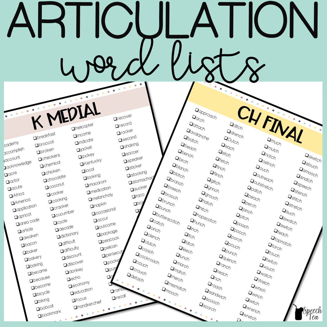 Articulation Word Lists