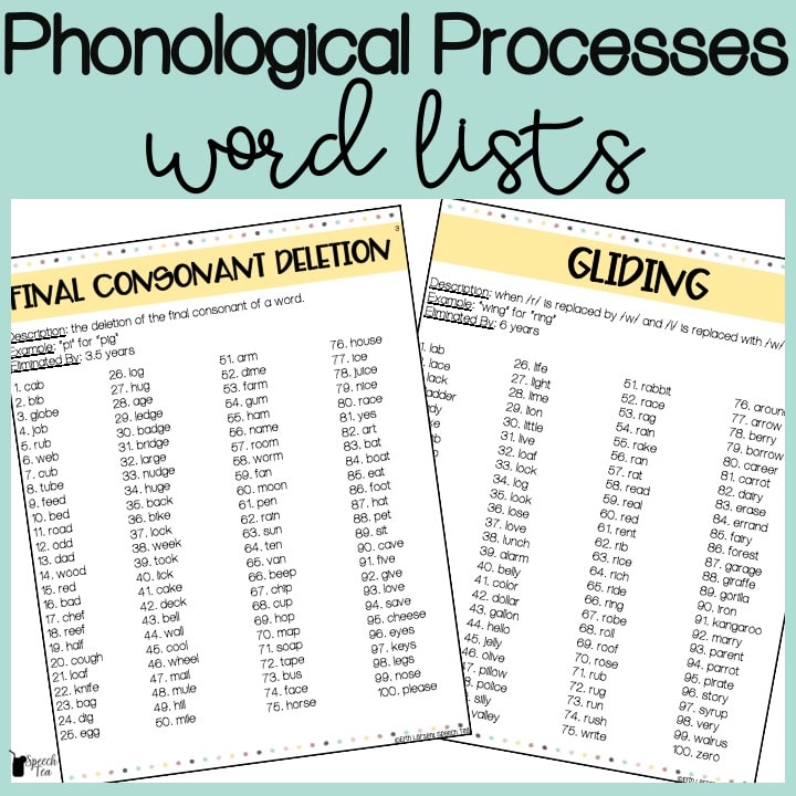 Phonological Processes Word Lists